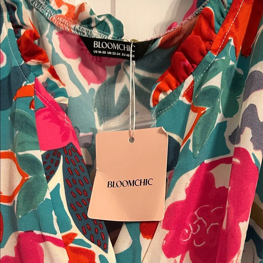 BloomChic Floral Jumpsuit - Pink, Orange, Green, Blue size 2X 18/20 NWT wide leg - Picture 5 of 10